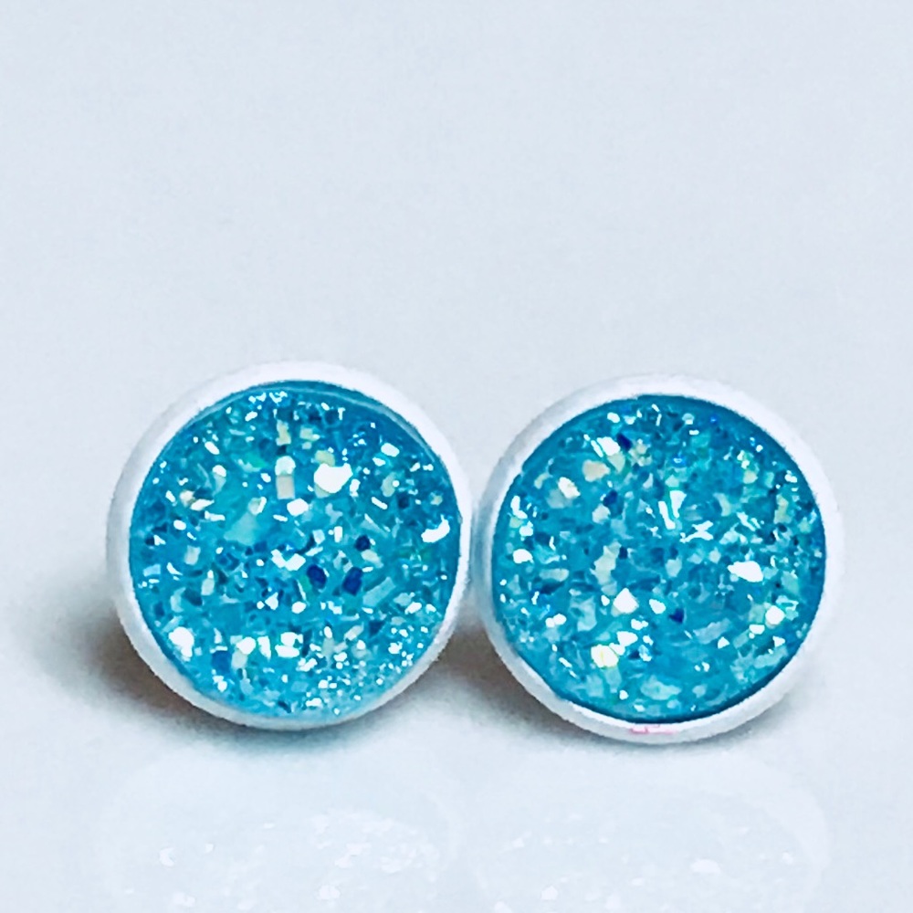 Blue White Base Druzy Style Earrings